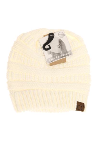 C.C CRISS CROSS KNIT PONYTAIL BEANIE