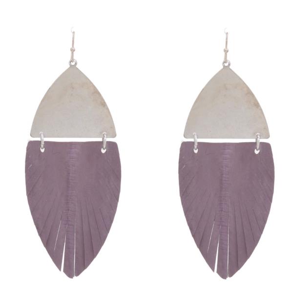 LEATHER METAL TEARDROP DANGLE EARRING