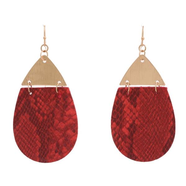 LEATHER METAL TEARDROP DANGLE EARRING