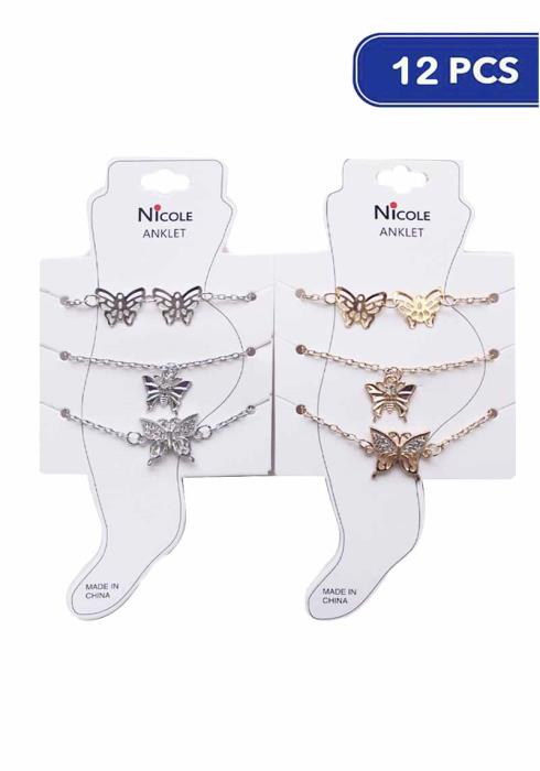 BUTTERFLY CHAIN ANKLET 3 PC SET (12 UNITS)
