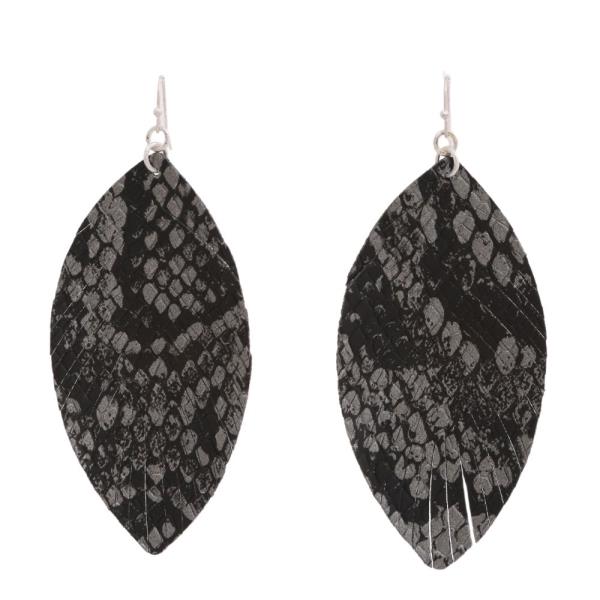 LEATHER SNAKESKIN LEAF DANGLE EARRING