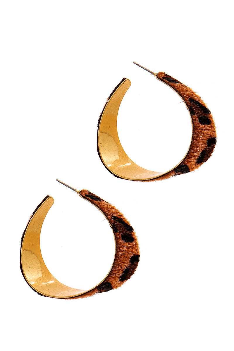 DESIGNER LEOPARD FUR OPEN HOOP EARRING