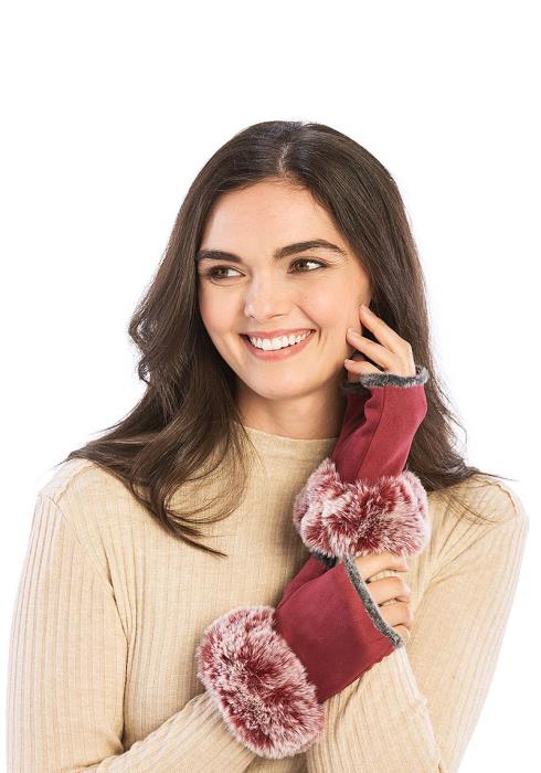 FINGERLESS GLOVES WITH FAUX FUR TRIMMED