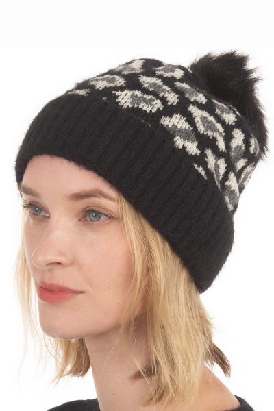 SOFT LEOPARD PATTERN WITH POM BEANIE