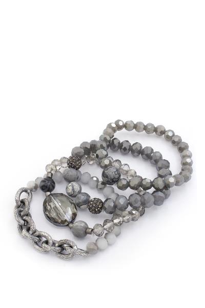 FASHION FOUR LAYERED BEAD CHAIN LINK RHINESTONE CRYSTAL BRACELET