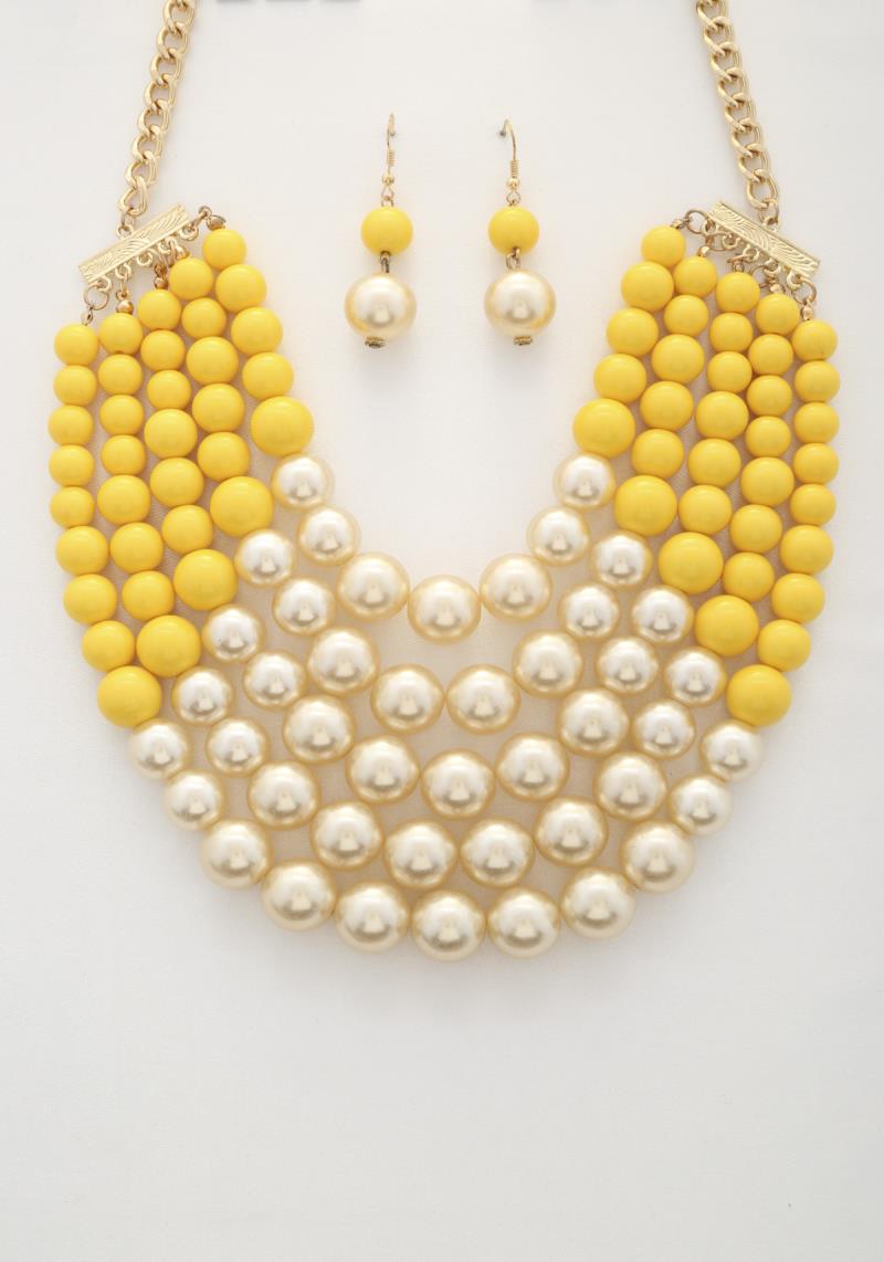 COLOR BLOCK PEARL CHUNKY NECKLACE