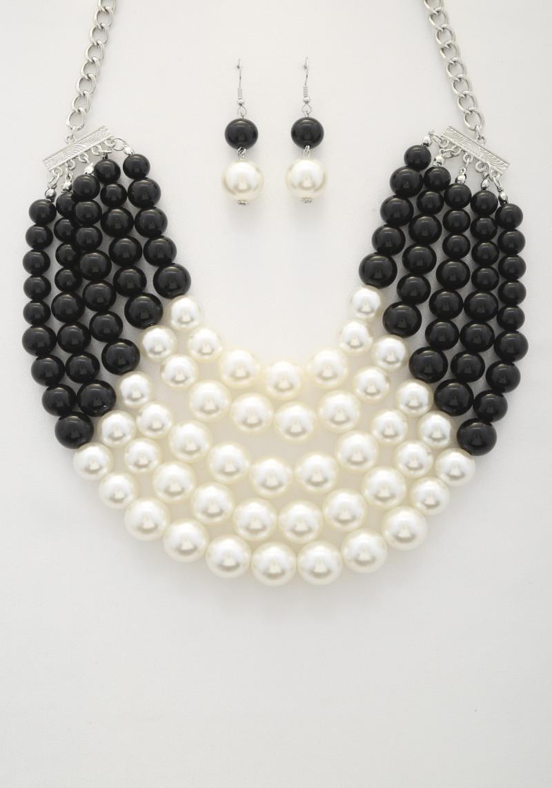 COLOR BLOCK PEARL CHUNKY NECKLACE