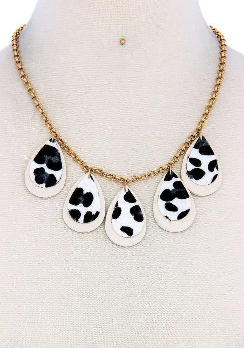 ANIMAL PRINT TEARDROP SHAPE DANGLE NECKLACE