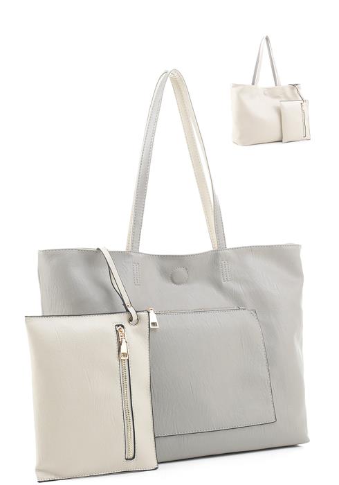 2IN1 PLAIN REVERSIBLE TOTE BAG WITH CLUTCH SET