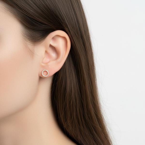 14K GOLD WHITE GOLD DIPPED CA HALO CIRCLE STUD EARRING