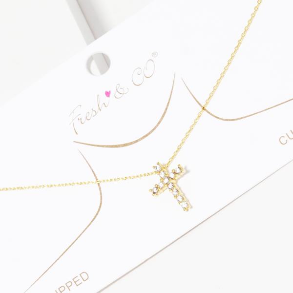 GOLD DIPPED CZ CROSS PENDANT NECKLACE