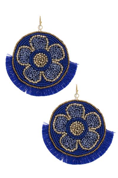 FLOWER SEED BEAD FAN CIRCLE EARRING