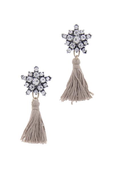 RHINESTONE CENTER THREAD TASSEL POST EARRING