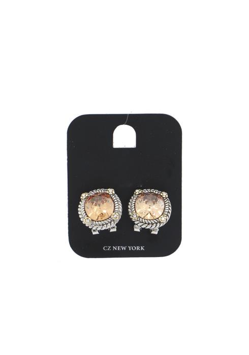 CUBIC ZIRCONIA STONE METAL EDGE EARRING