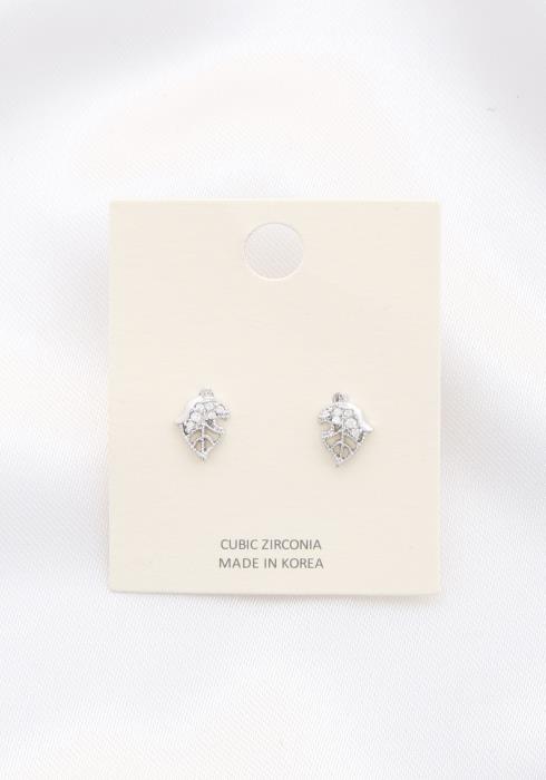 DAINTY RHINESTONE LEAF SHAPE STUD EARRING