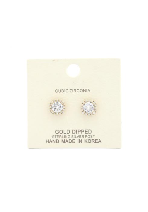 SQUARE CUBIC ZIRCONIA GOLD DIPPED EARRING