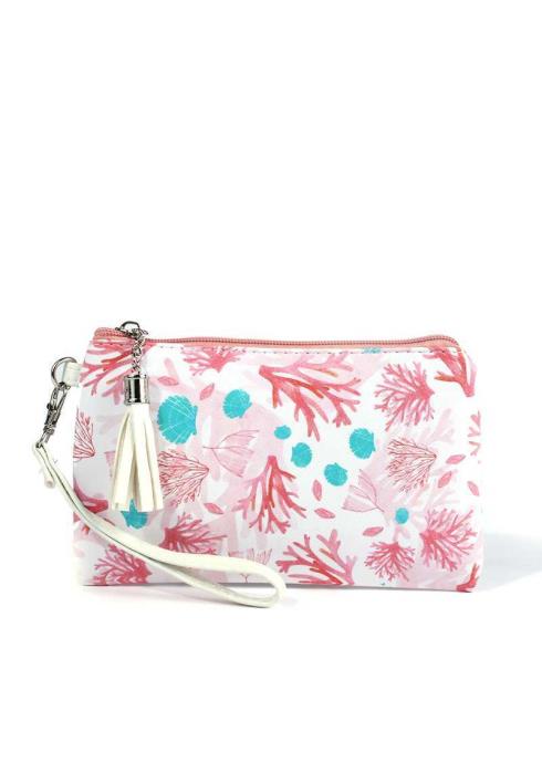 CORAL PRINT TASSEL POUCH