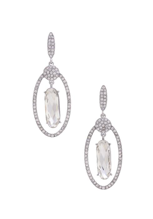 LONG OVAL RHINESTONE DANGLE EARRING