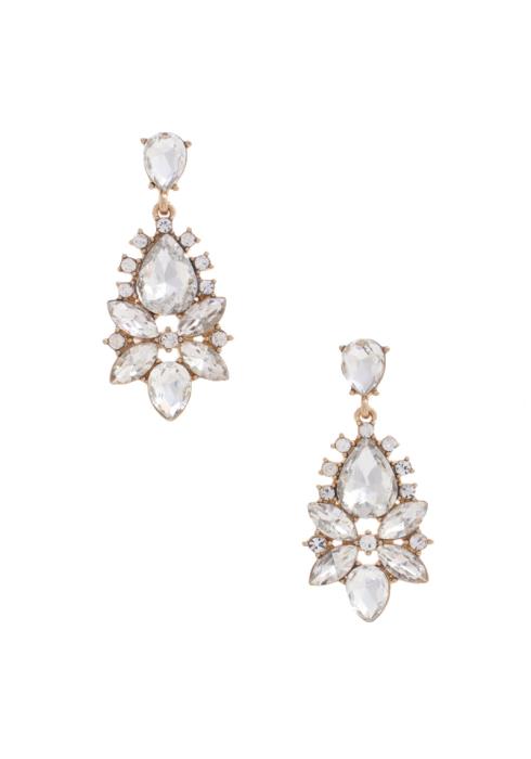 FLOWER DESIGN RHINESTONE DANGLE EARRING