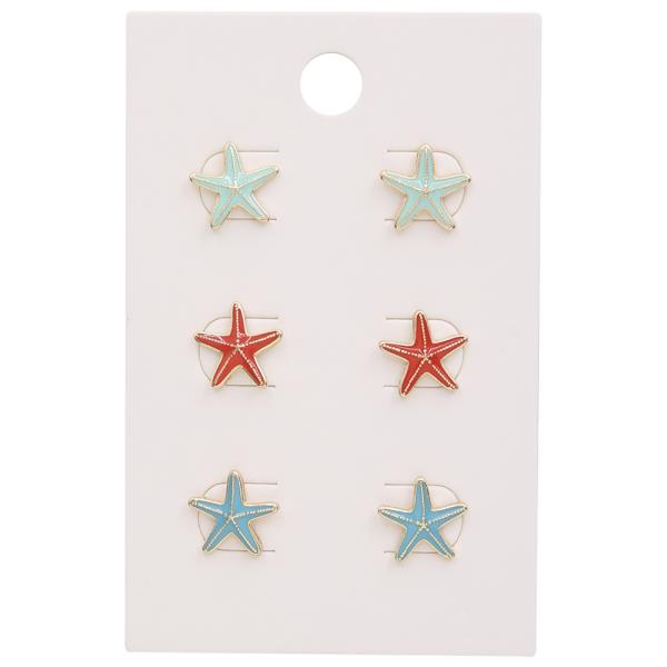 METAL SEA STAR 3PAIR EARRING