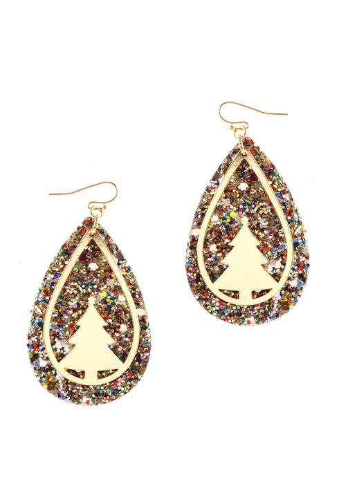 CHRISTMAS TREE GLITTER TEARDROP HOOK EARRING