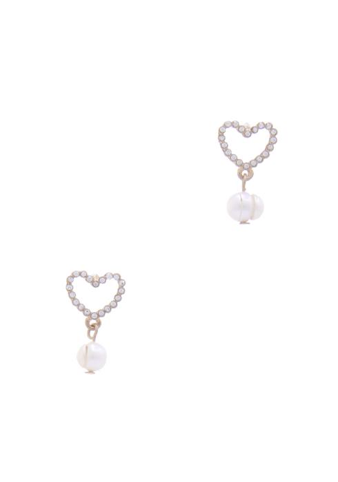 DAINTY HEART SHAPE PEARL POST DROP EARRING