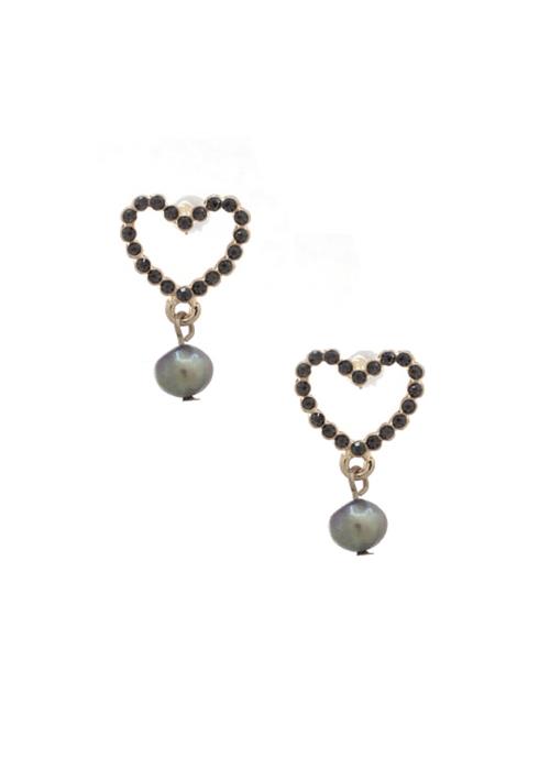 DAINTY HEART SHAPE PEARL POST DROP EARRING