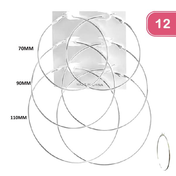 FASHION MULTI HOOP EARRING 3 PAIR SET (12 UNITS)