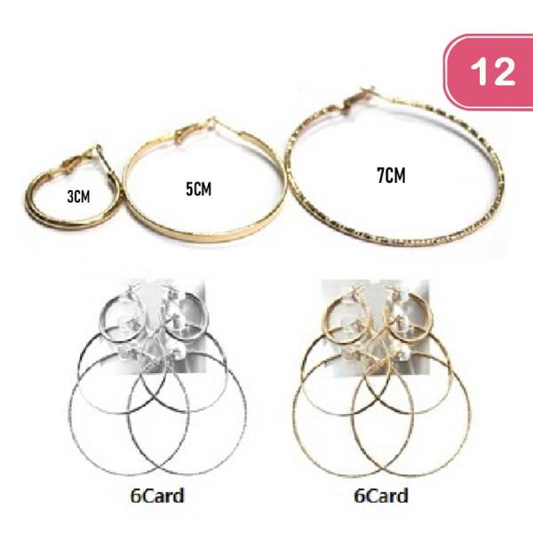 FASHION METAL MULTI HOOP EARRING 3 PAIR SET (12 UNITS)