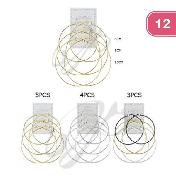 FASHION 3 PAIR HOOP EARRING SET (12 UNITS)