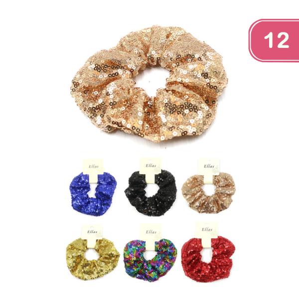 COLOR SEQUIN SPANGLE HAIR TIE SCRUNCHIES 12 PCS