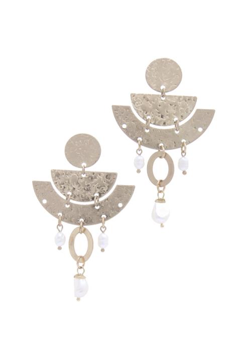 HAMMERED METAL HALF CIRCLE POST DROP EARRING