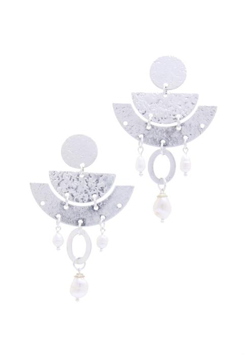 HAMMERED METAL HALF CIRCLE POST DROP EARRING
