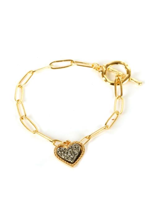 DRUZY HEART CHARM METAL CHAIN BRACELET