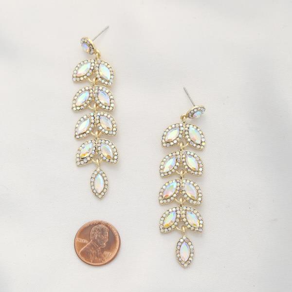 LEAF PATTERN RHINESTONE DANGLE EARRING