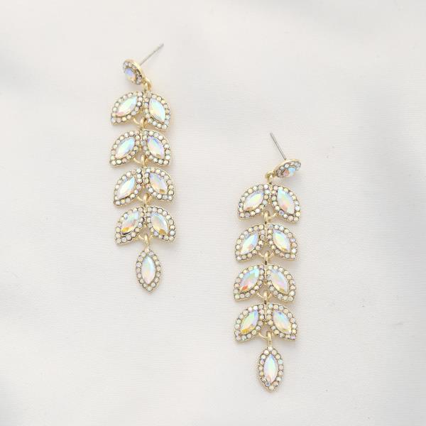 LEAF PATTERN RHINESTONE DANGLE EARRING