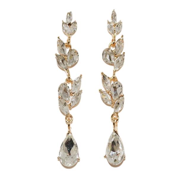 TEARDROP LEAF SHAPE CRYSTAL DANGLE EARRING