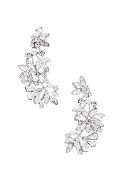 RHINESTONE PEARL LEAF EARRING