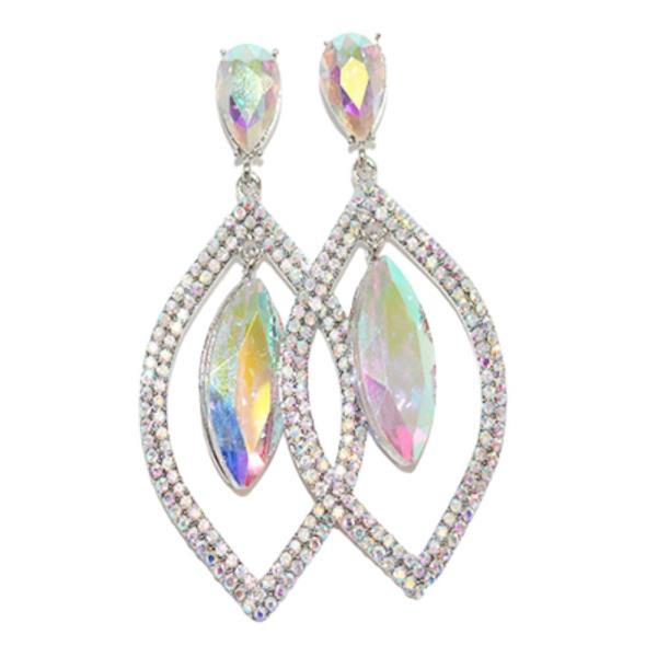 MARQUISE SHAPE RHINESTONE POST DROP EARRING