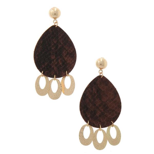 SNAKE PATTERN TEARDROP SHAPE DANGLE POST DROP EARRING