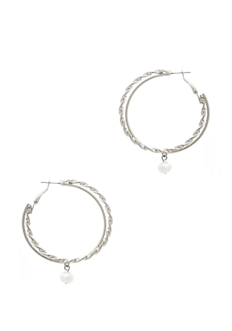 METAL PEARL DANGLE HOOP EARRING