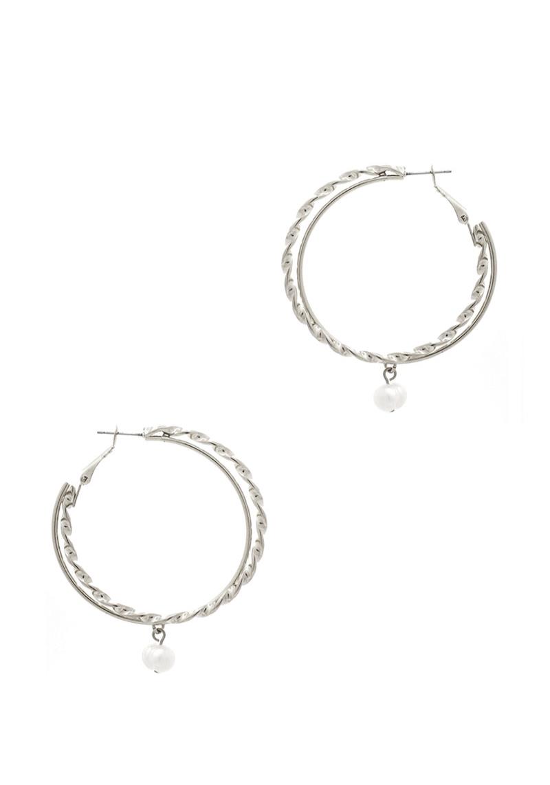 METAL PEARL DANGLE HOOP EARRING