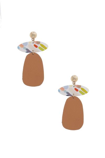 OVAL SHAPE LEATHER POST DROP EARRING