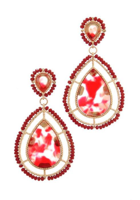 DOUBLE BEADED ACETATE TEAR DROP SHAPE EARRING