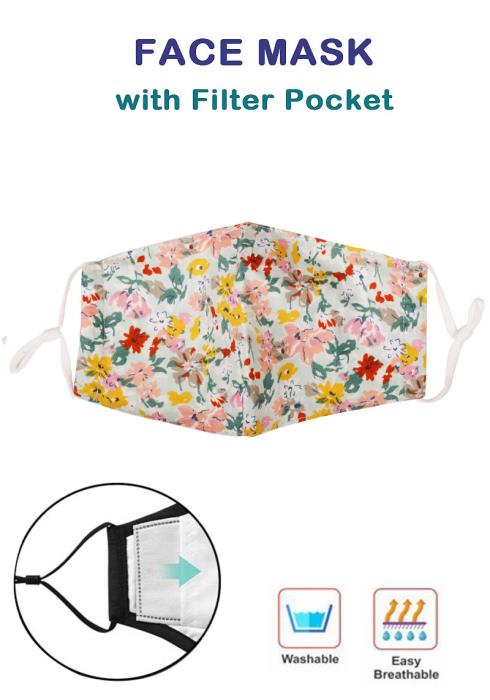 FASHION FLOWER PRINT FILTER CHANGEABLE FABRIC MASK