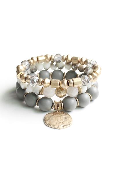 COIN BEADED STACKABLE BRACELET SET