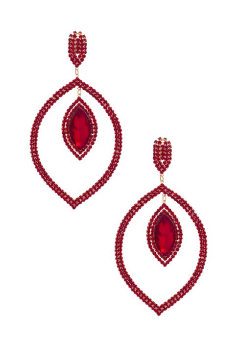 PONITED OVAL RHINESTONE DANGLE EARRING