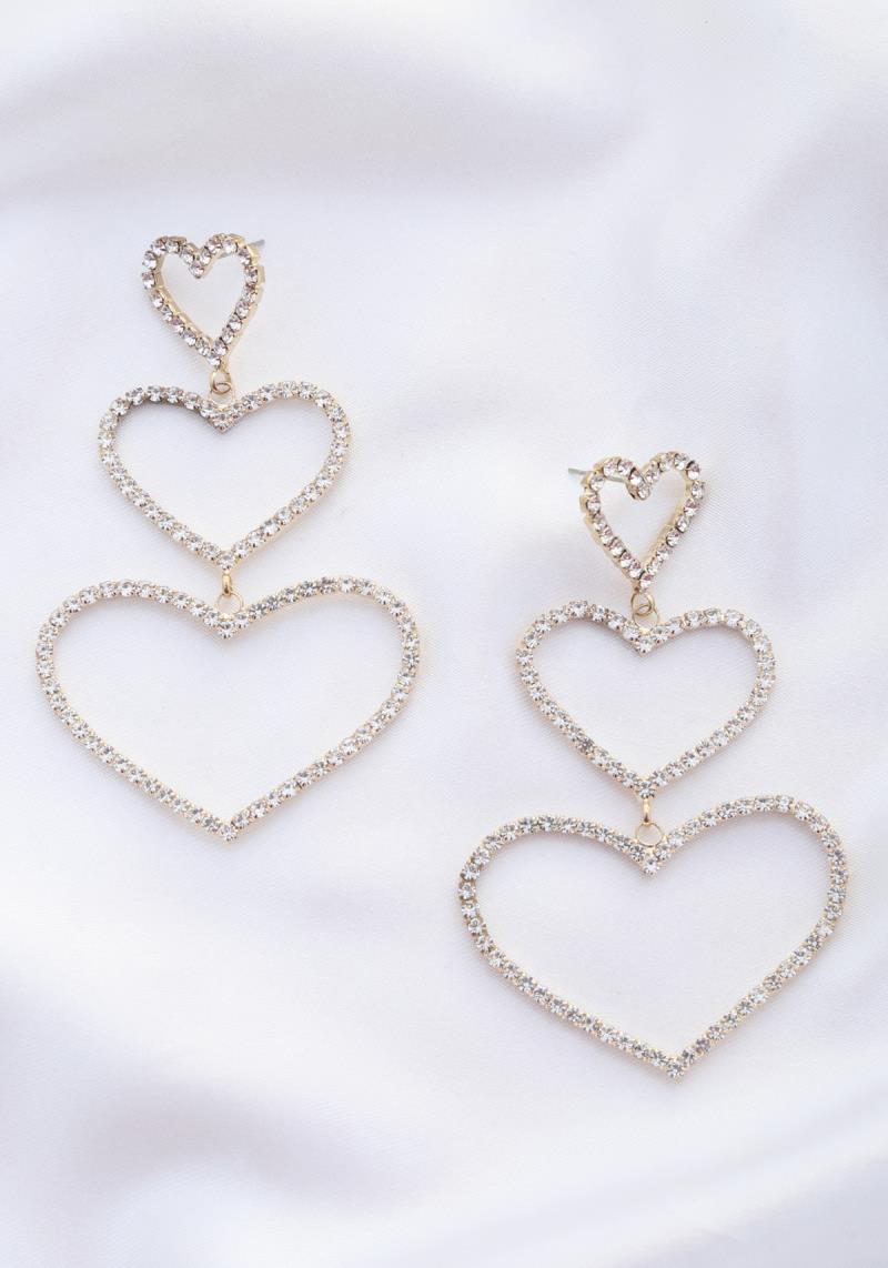 TRIPLE HEART RHINESTONE DROP EARRING