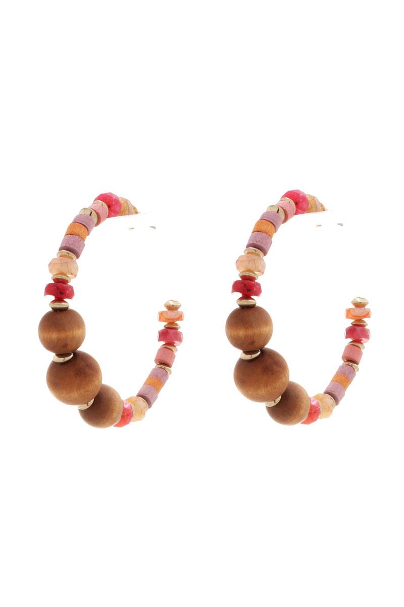 WOOD BEAD OPEN HOOP EARRING