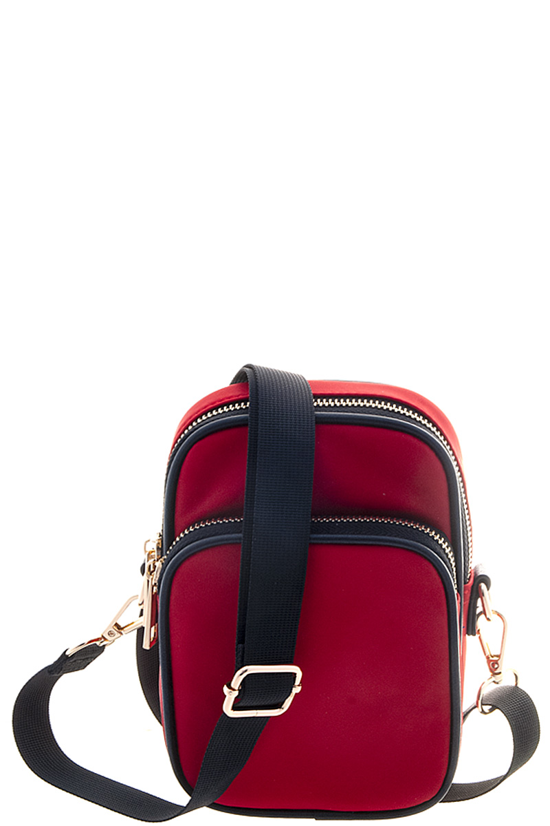 SMOOTH PLAIN TEXTURE ZIPPER MESSENGER CROSSBODY BAG